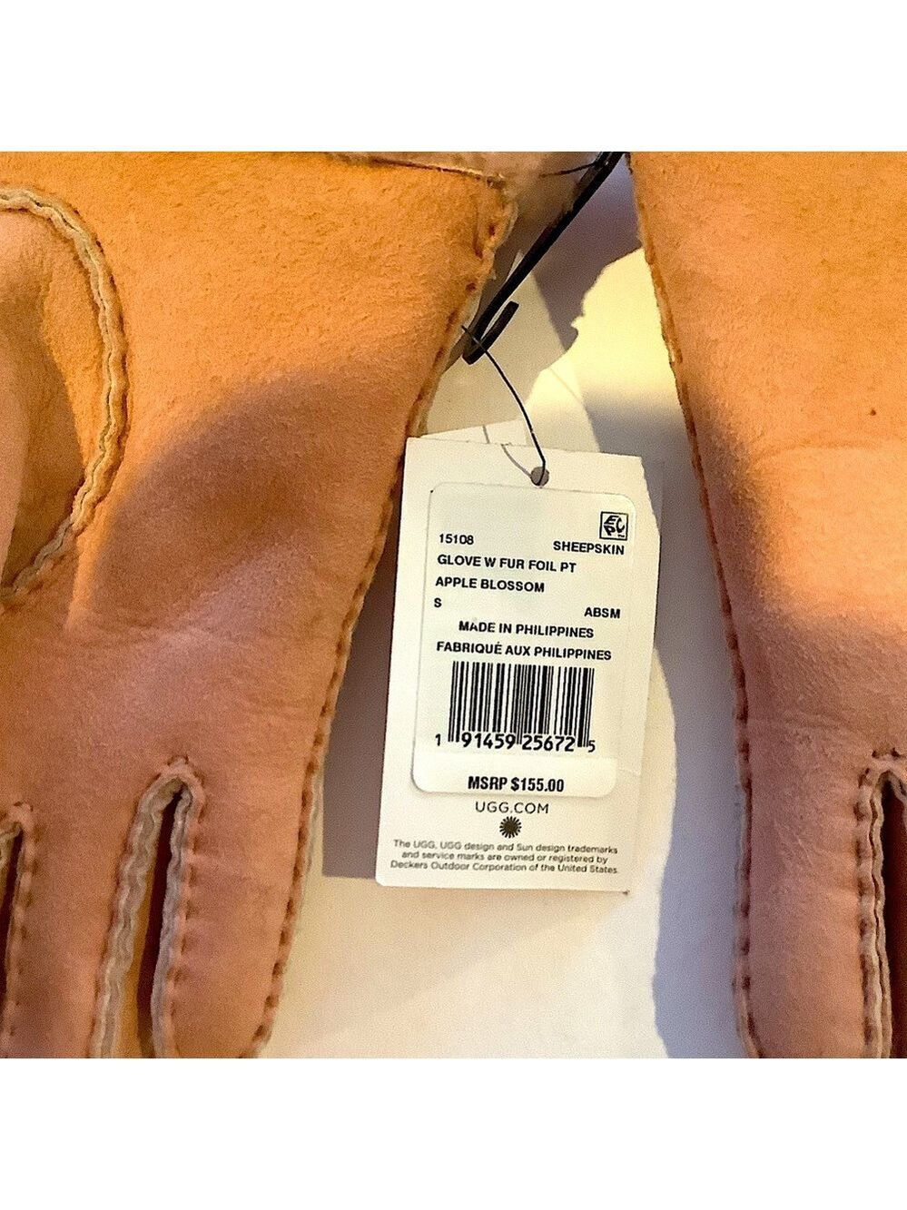UGG Genuine Suede & Sheepskin Shearling Gloves Small New - Picture 3 of 3